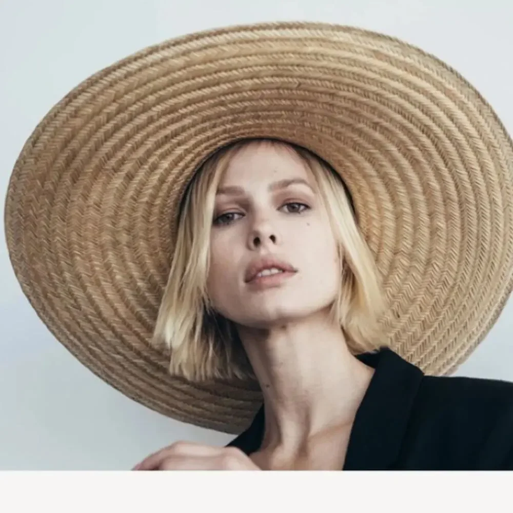 Janessa Leone Eloise Straw Hat Oversized Black Striped‎ Large